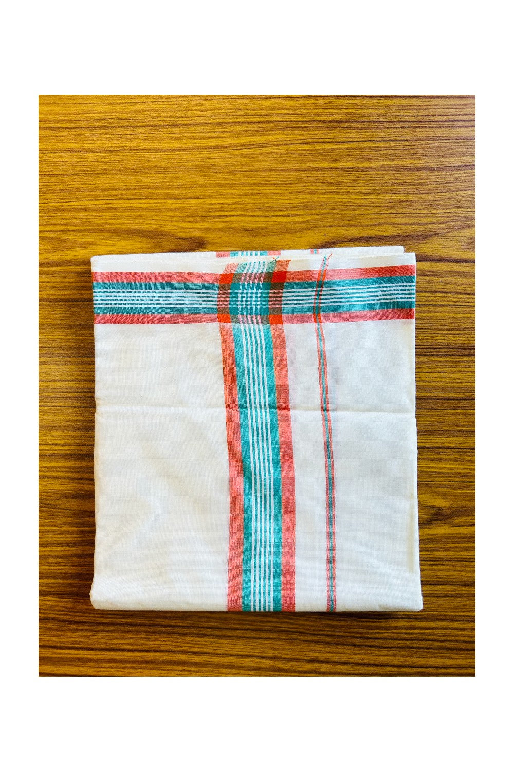 16% Discount!! KaithariKada - Kerala Cotton Single Set Mundu - Orange & Green Kara - 4KK301VIN