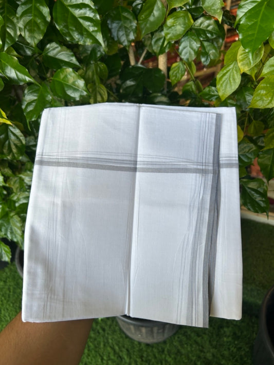20% DISCOUNT!! NEW!! KaithariKada Balaramapuram 100% Cotton PURE WHITE Double Mundu/Dhoti - (100x80)s - 0.5 inch Ash Kara - 40 KK5249 VIN