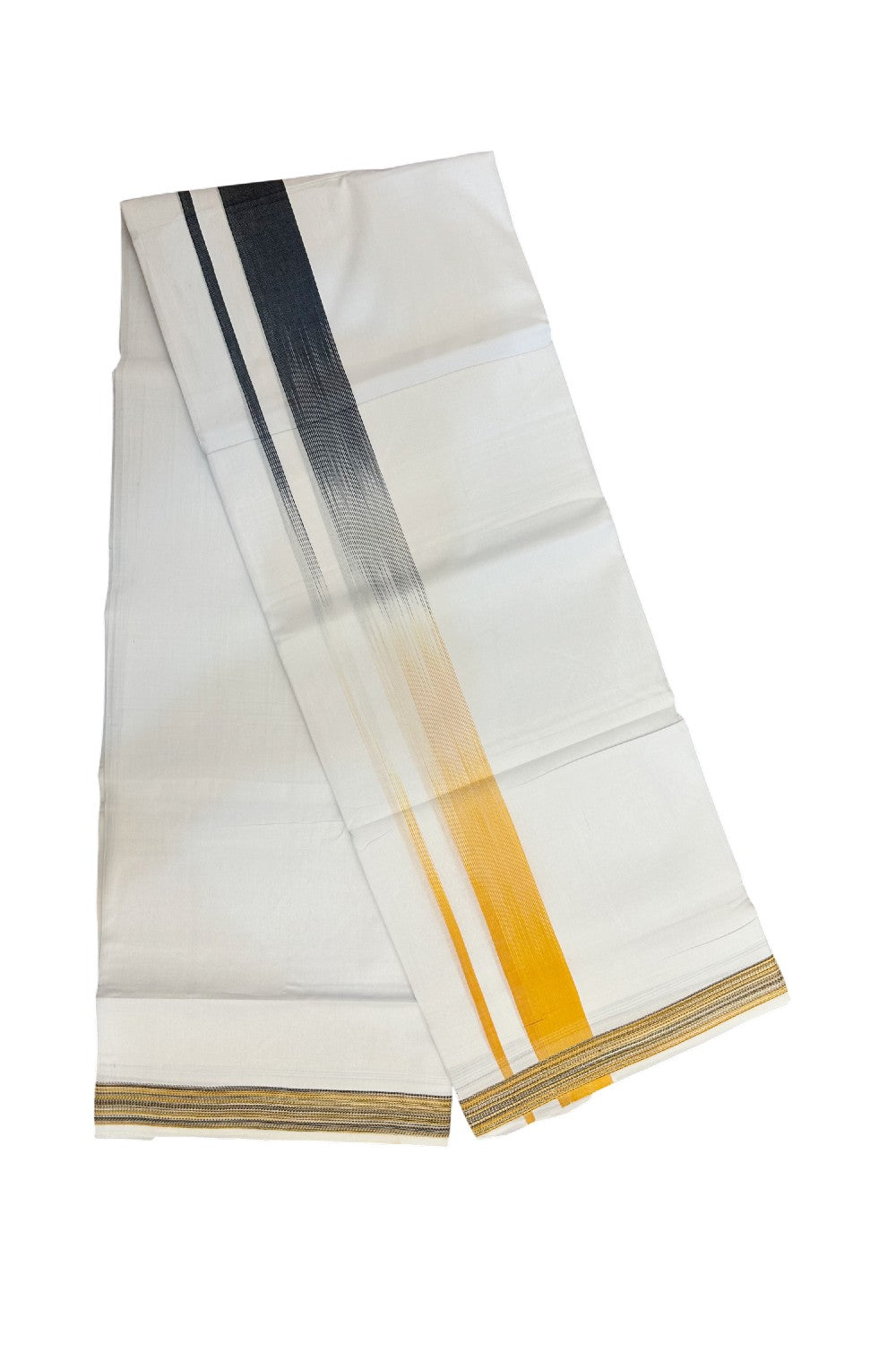 20% Discount!!! KaithariKada Balaramapuram Double PURE WHITE Mundu/Dhoti - 100X80 - 1.5 inch Black  & Orange Striped Designer Kara - 40KK5174THI