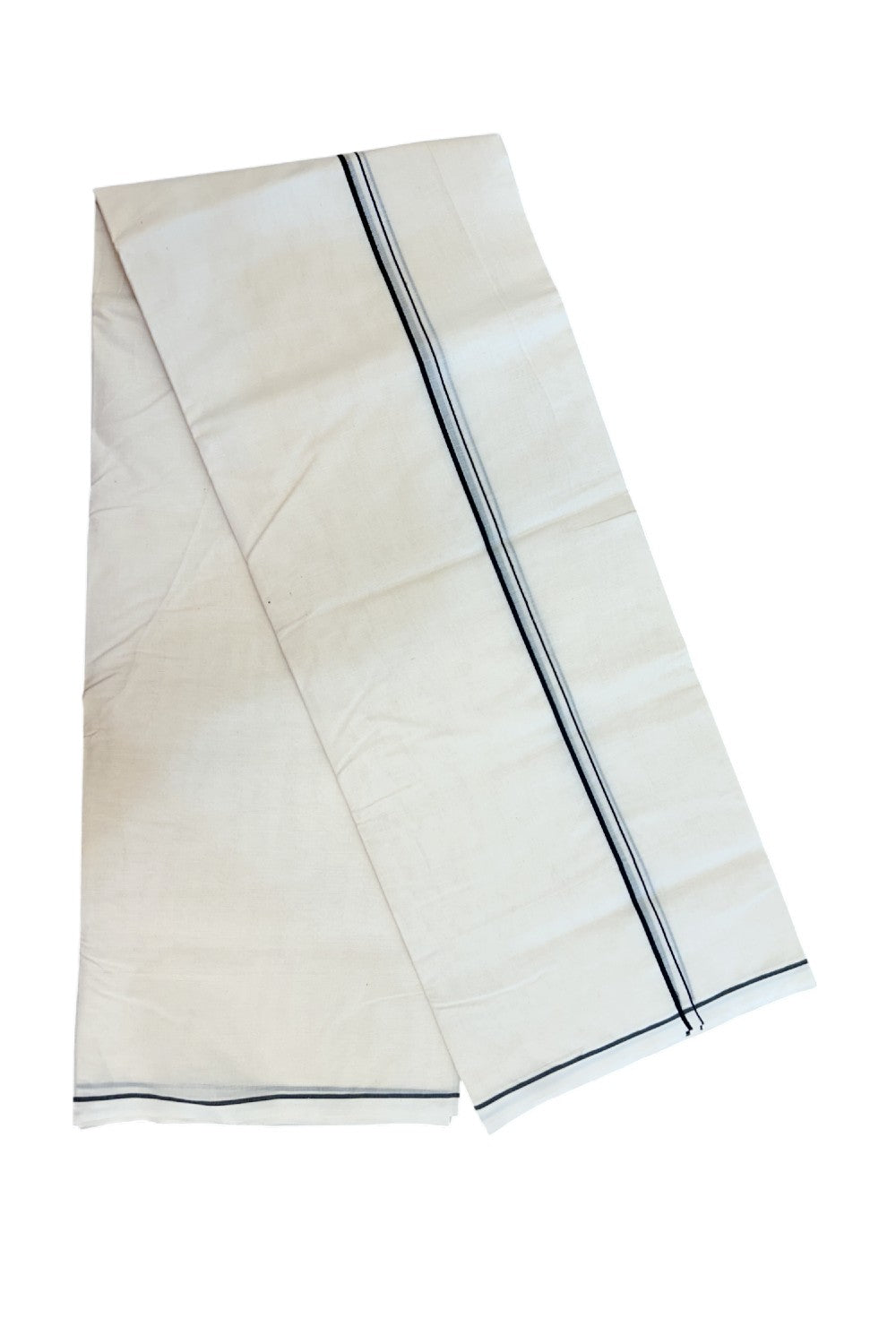 20% DISCOUNT! KaithariKada Balaramapuram 100% Cotton Double Off white - (Unbleached) - Mundu/Dhoti-100x100 - 0.3 cm  Black Thin Kara - 40K5218ASH
