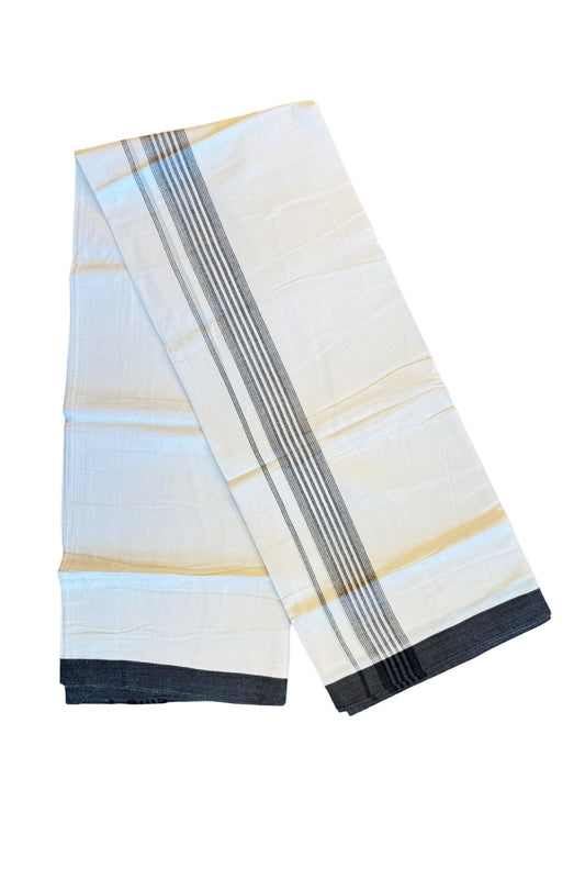 19% DISCOUNT!!! KaithariKada Balaramapuram 100% Cotton Double PURE white Mundu/Dhoti-100x100  black striped  kara  - 40KK83VIN