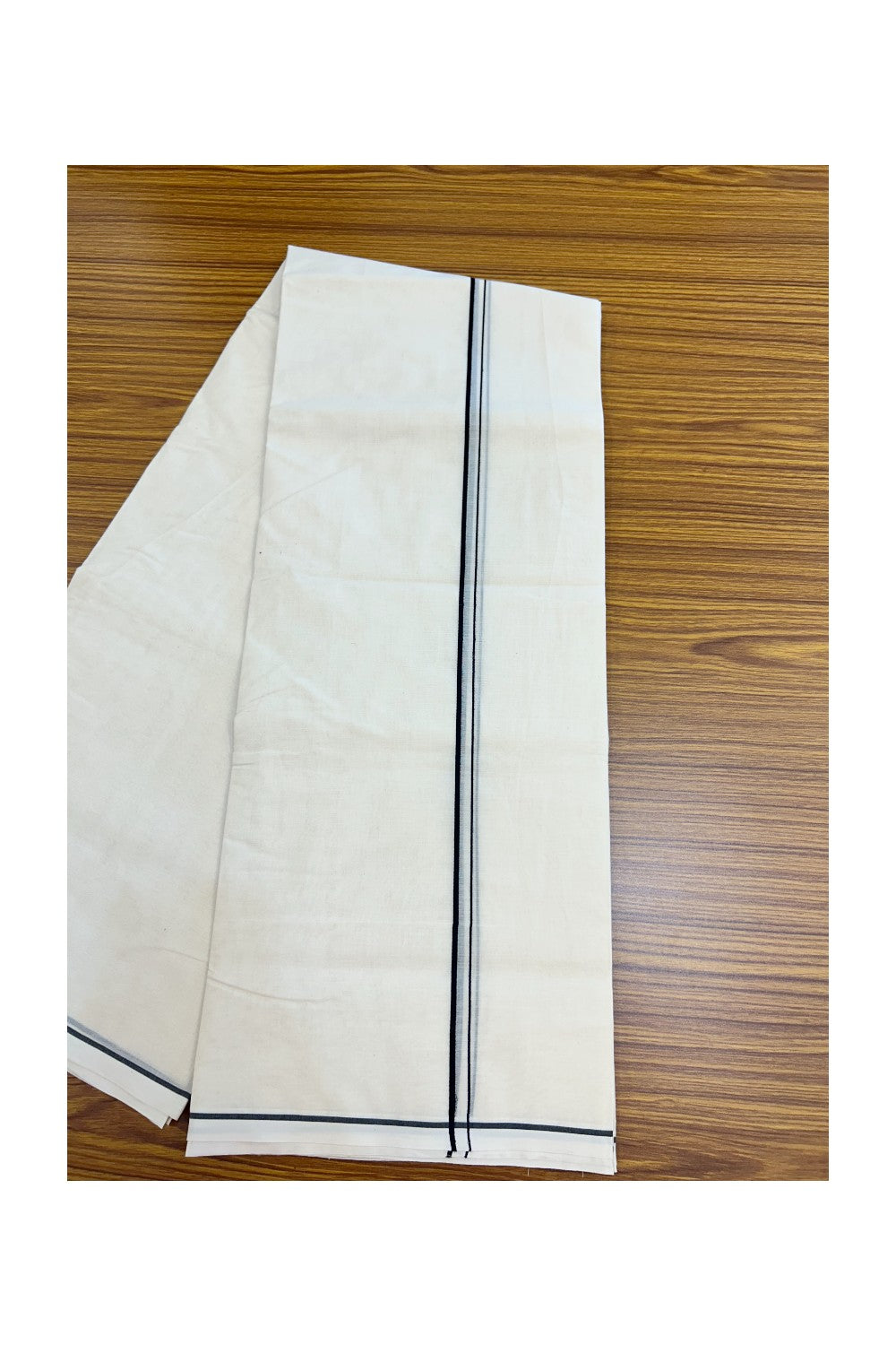 20% DISCOUNT! KaithariKada Balaramapuram 100% Cotton Double Off white - (Unbleached) - Mundu/Dhoti-100x100 - 0.3 cm  Black Thin Kara - 40K5218ASH