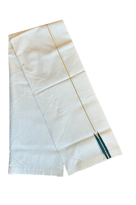 30% Discount KaithariKada HANDLOOM UNAKKUPAAV Balaramapuram - 100% PURE Cotton off white (Unbleached) Double Mundu/Dhoti -  Puliyilakkara 1.5 cm Kasavu & Dark green Chutty - 41KK456KK