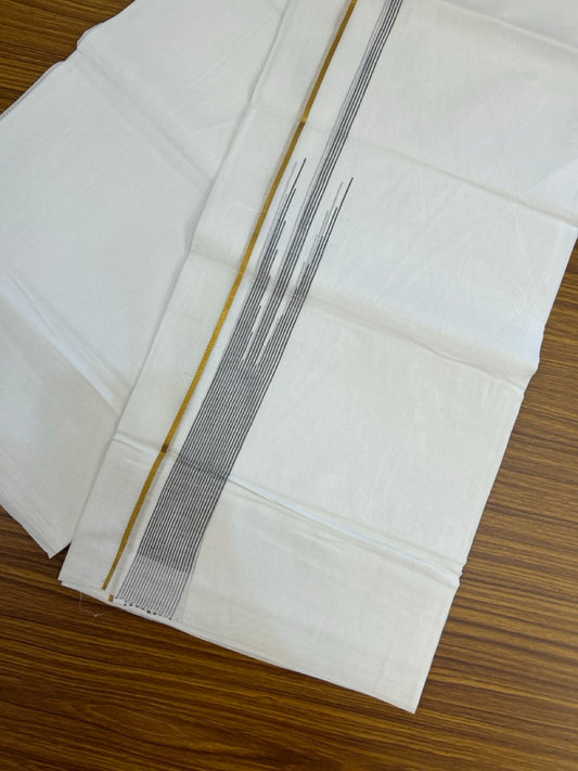 24% Discount! KaithariKada Balaramapuram 100% Cotton Pure white Double Mundu/Dhoti - (100x80)s - 1.5 inch Puliyilakkara Dark Brown Stripes Chutty Gold Kasav - 42 KK5258 THI
