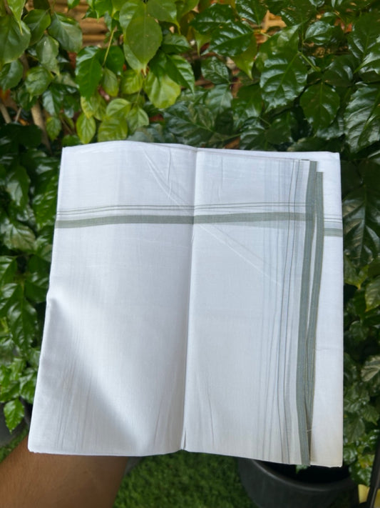 20% DISCOUNT!! NEW!! KaithariKada Balaramapuram 100% Cotton PURE WHITE Double Mundu/Dhoti - (100x80)s - 0.5 inch Ash Yellow Blended Kara - 43 KK5249 VIN