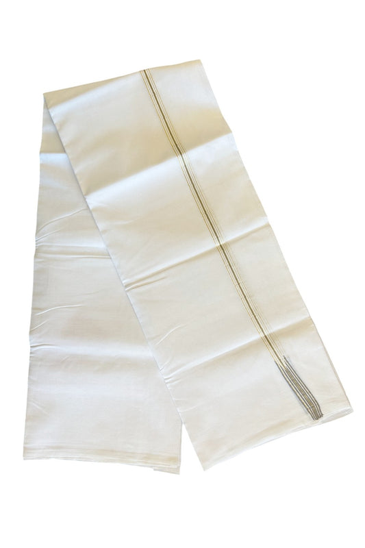20% DISCOUNT!! KaithariKada Balaramapuram 100% Cotton PURE WHITE Double Mundu/Dhoti-100x100   1.5 cm  6 line Puliyilakkara chutty kasavu Ash grey stripes - 45KK481ASH