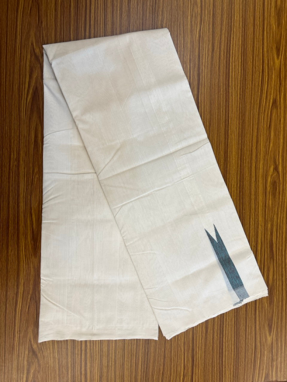 25% DISCOUNT!! KaithariKada HANDLOOM  UNAKKUPAAV Balaramapuram - 100% PURE Cotton OFF White - (Unbleached) Double Mundu/Dothi - 120 x 100 - 1 inch Chutty Black Turquoise Kara 4 meter - 45 KK5249 REA