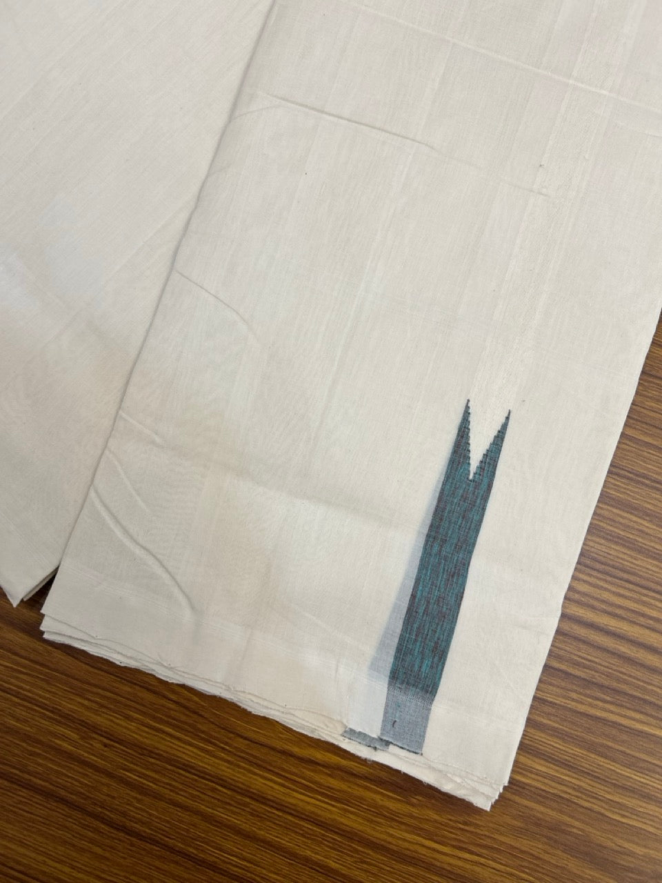 25% DISCOUNT!! KaithariKada HANDLOOM  UNAKKUPAAV Balaramapuram - 100% PURE Cotton OFF White - (Unbleached) Double Mundu/Dothi - 120 x 100 - 1 inch Chutty Black Turquoise Kara 4 meter - 45 KK5249 REA