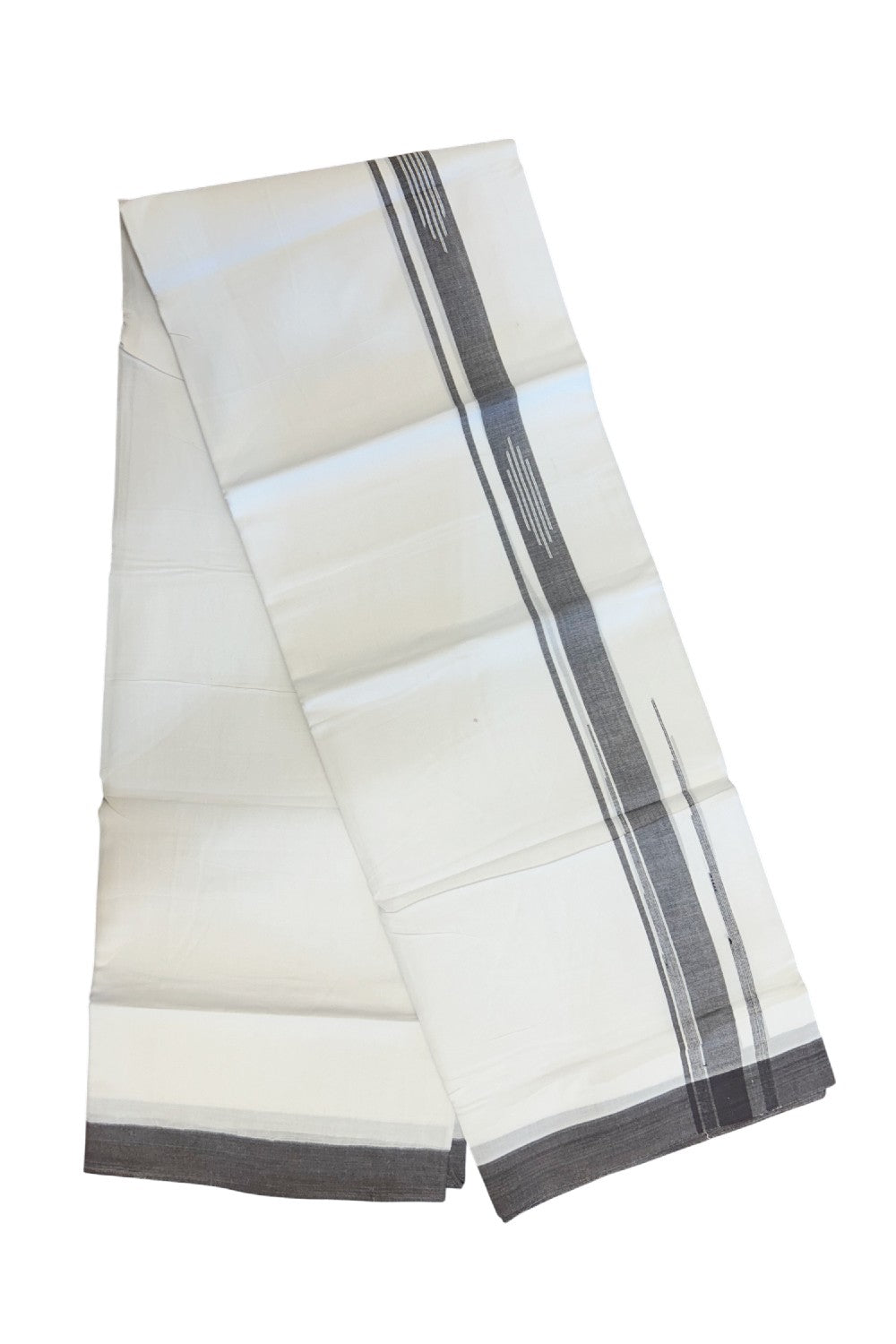 27% DISCOUNT!!! KaithariKada Balaramapuram 100% Cotton Double PURE white Mundu/Dhoti - 80X80 - 2.25 Inch Brown shaded Centre stripes Putta Chutty kara -47KK5074THI