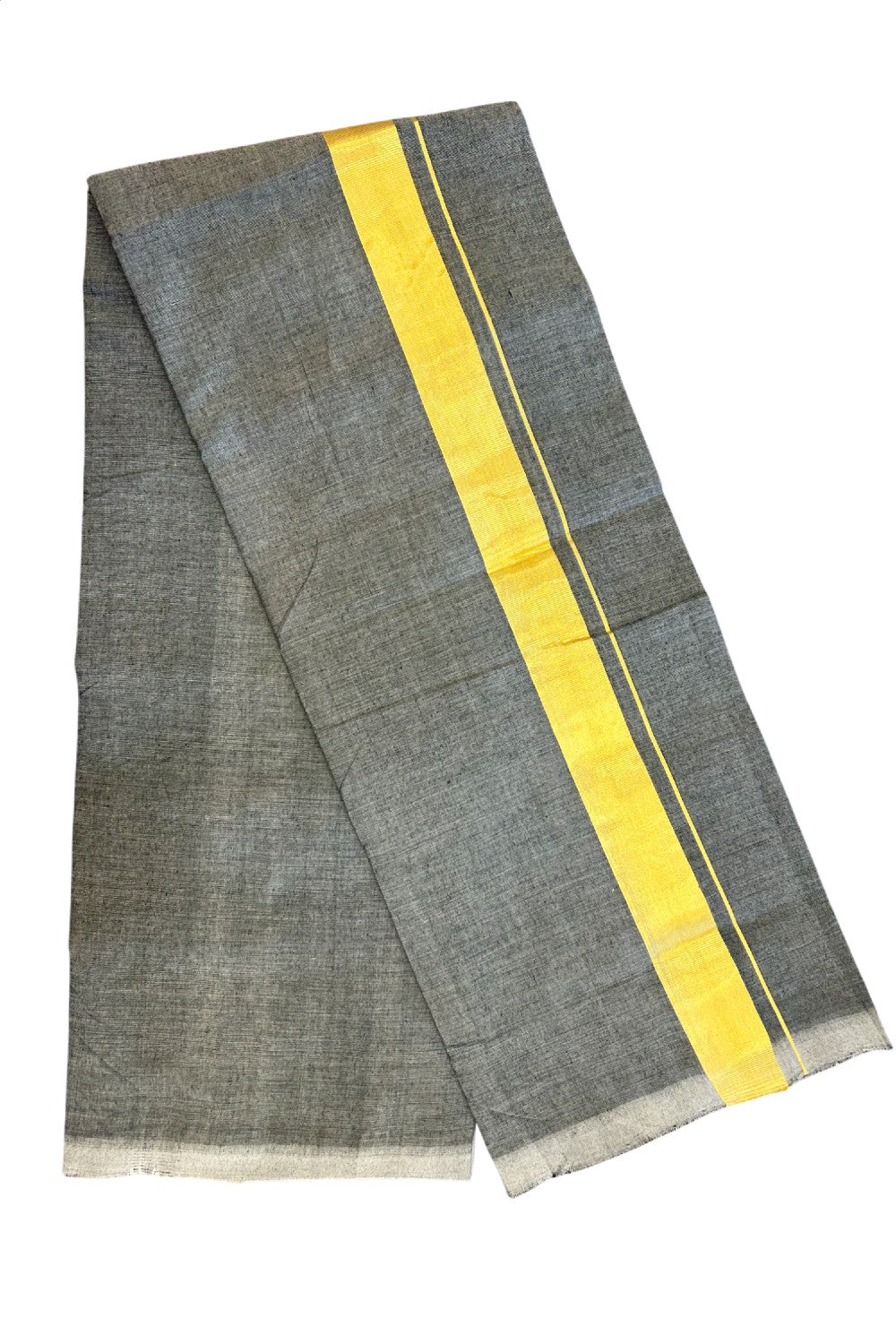25% Discount! KaithariKada HANDLOOM  UNAKKUPAAV Balaramapuram - 100% PURE Cotton OFF White - (Unbleached) Double Mundu/Dothi - 120(Twisted) x 80 - Black Shaded Colour Body - 1.5 inch Gold Kasavu Kara - 47KK5209 REA