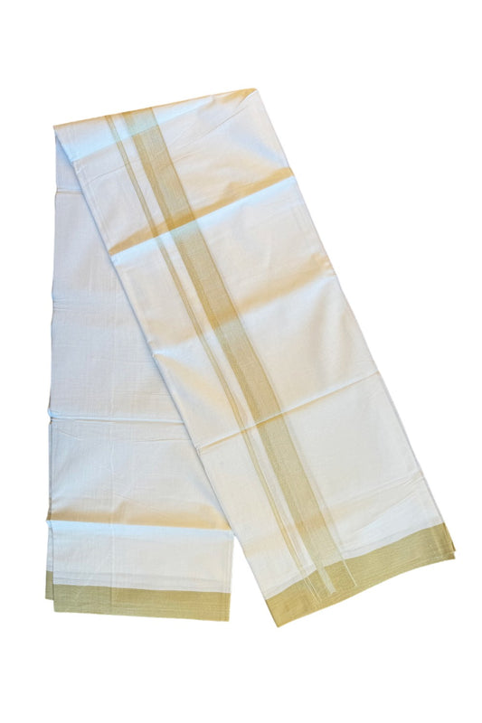 19% DISCOUNT!!! KaithariKada Balaramapuram 100% Cotton Double PURE white Mundu/Dhoti-100x100   2. Inch Light olive green shaded  kara  - 47KK83VIN