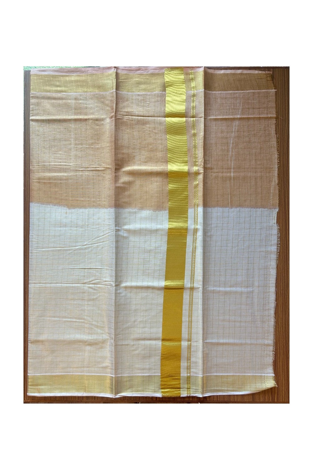 25% Discount! Kaitharikada Kerala Saree - Kasavu Tissue - Light Brown Colour Dyed & Kasavu Striped Kara- 47KK300VIN