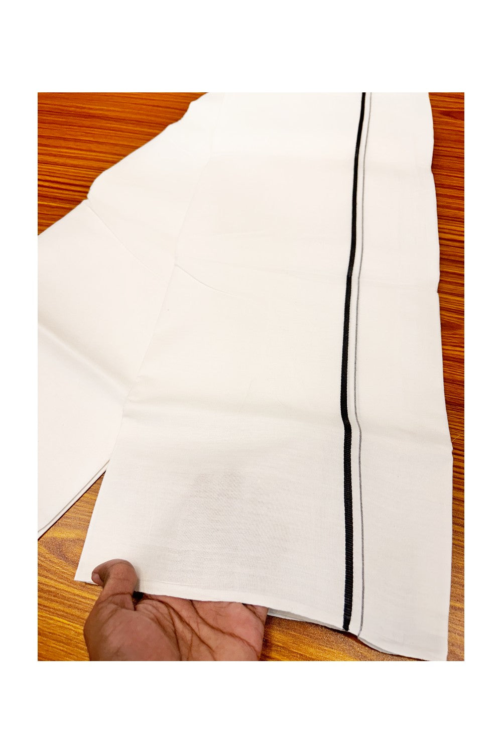 30% OFFER! KaithariKada 100% Cotton Balaramapuram HANDLOOM Single PURE WHITE Mundu/Dhoti - 1.5 cm (2 meter / 4 muzham) Black  Kara - 47KAI.