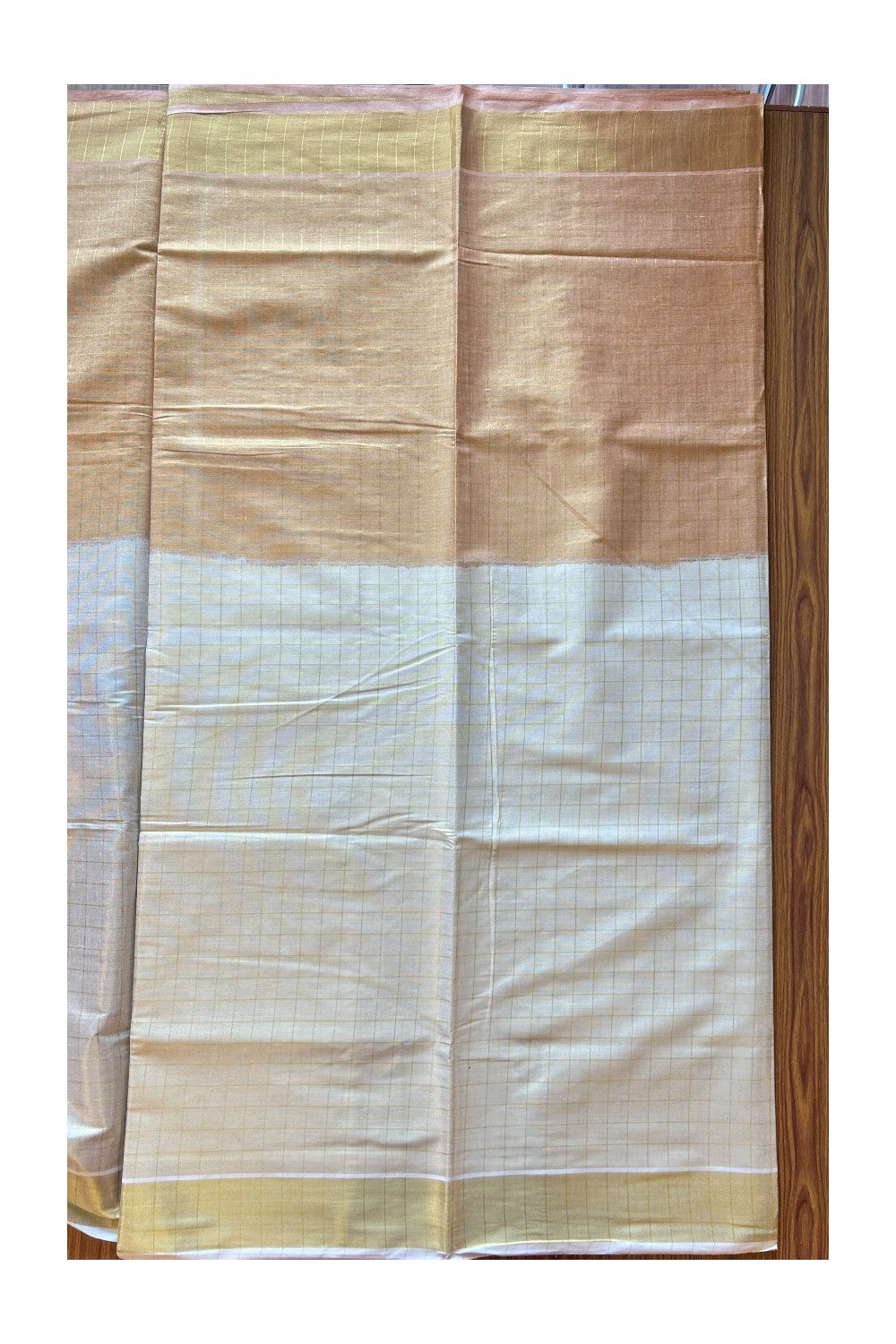25% Discount! Kaitharikada Kerala Saree - Kasavu Tissue - Light Brown Colour Dyed & Kasavu Striped Kara- 47KK300VIN