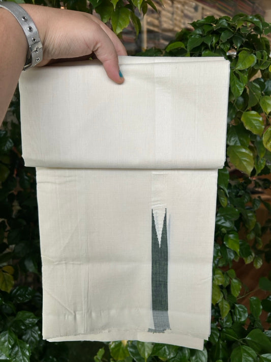 25% DISCOUNT!! KaithariKada HANDLOOM  UNAKKUPAAV Balaramapuram - 100% PURE Cotton OFF White - (Unbleached) Double Mundu/Dothi - 120 x 100 - 1 inch Chutty Black Green Kara 4 meter - 48 KK5249 REA