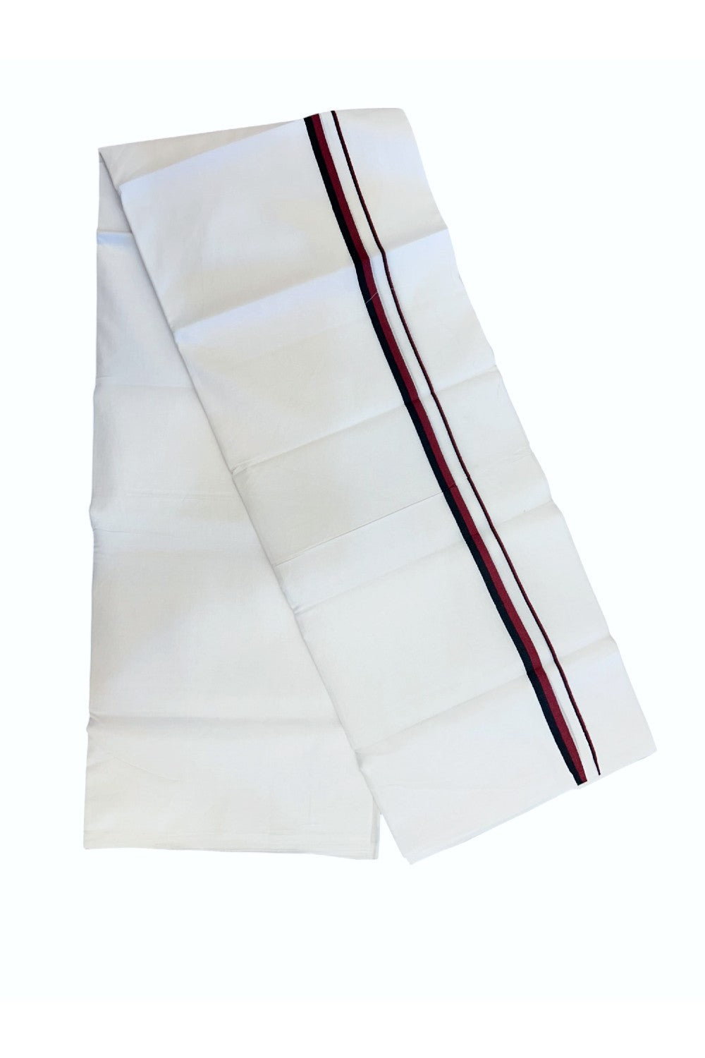 DMK Veshti - 20% DISCOUNT! KaithariKada 100% Cotton PURE WHITE Double Mundu/Dhoti - 100X100 - 0.5 inch Black & Maroon kara 4.00 mtr (8.5 muzham)- 47KK5224 ASH