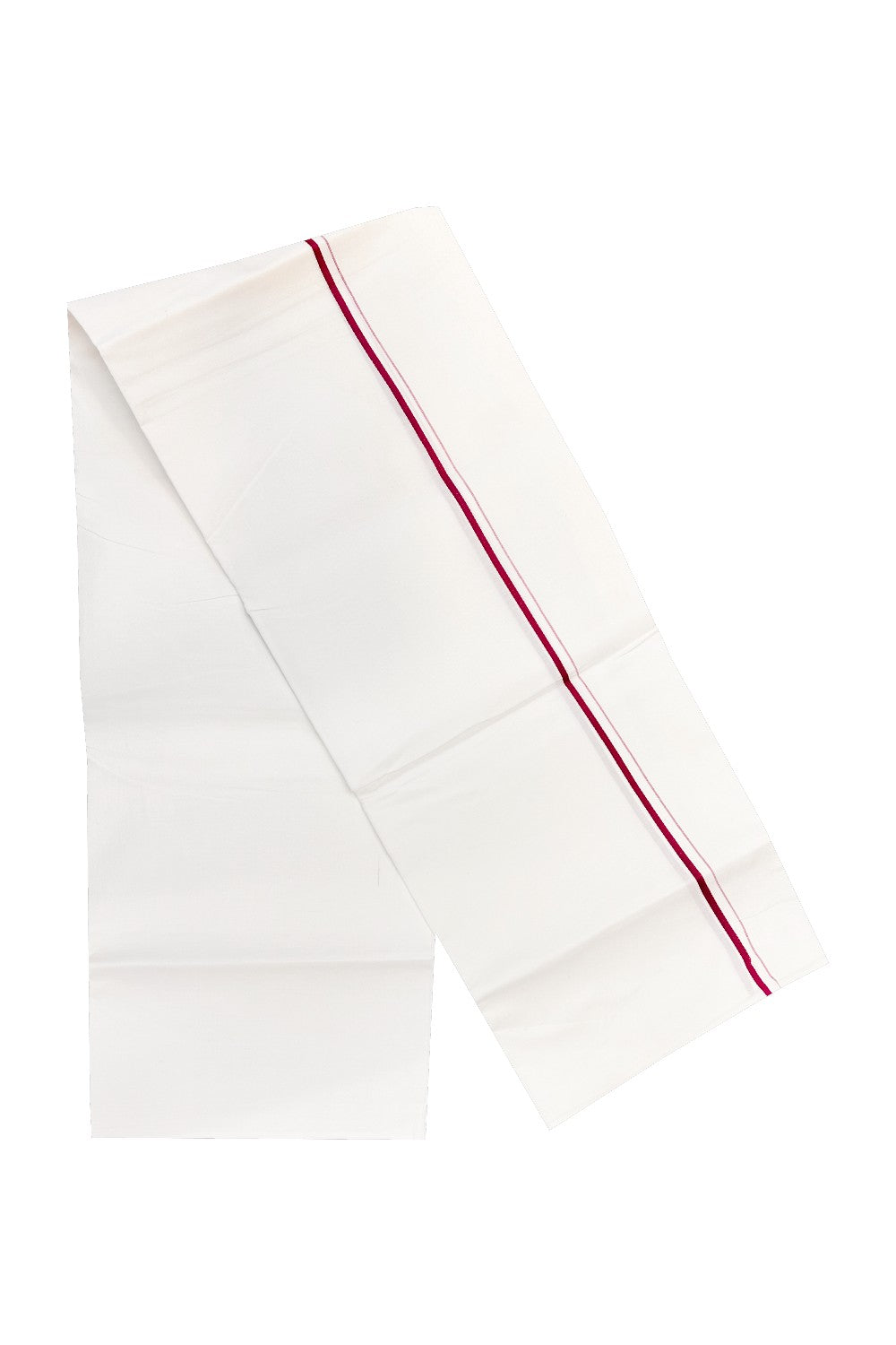 30% OFFER! KaithariKada 100% Cotton Balaramapuram HANDLOOM Single PURE WHITE Mundu/Dhoti - 1 cm (2 meter / 4 muzham) Magenta Kara - 48KAI.