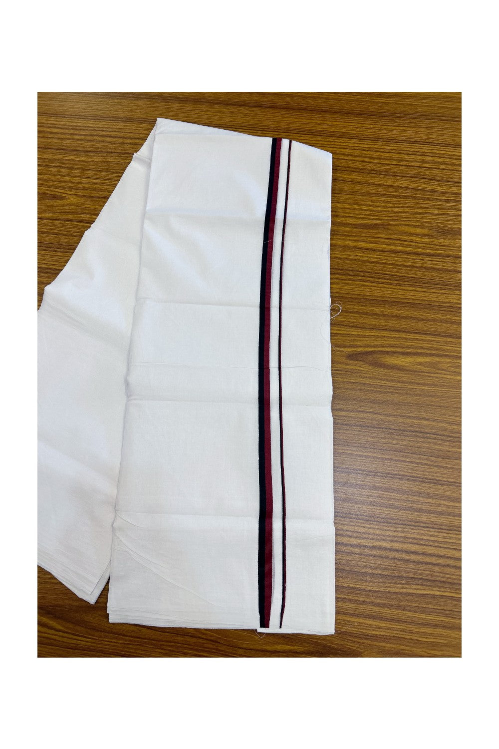 DMK Veshti - 20% DISCOUNT! KaithariKada 100% Cotton PURE WHITE Double Mundu/Dhoti - 100X100 - 0.5 inch Black & Maroon kara 4.00 mtr (8.5 muzham)- 47KK5224 ASH