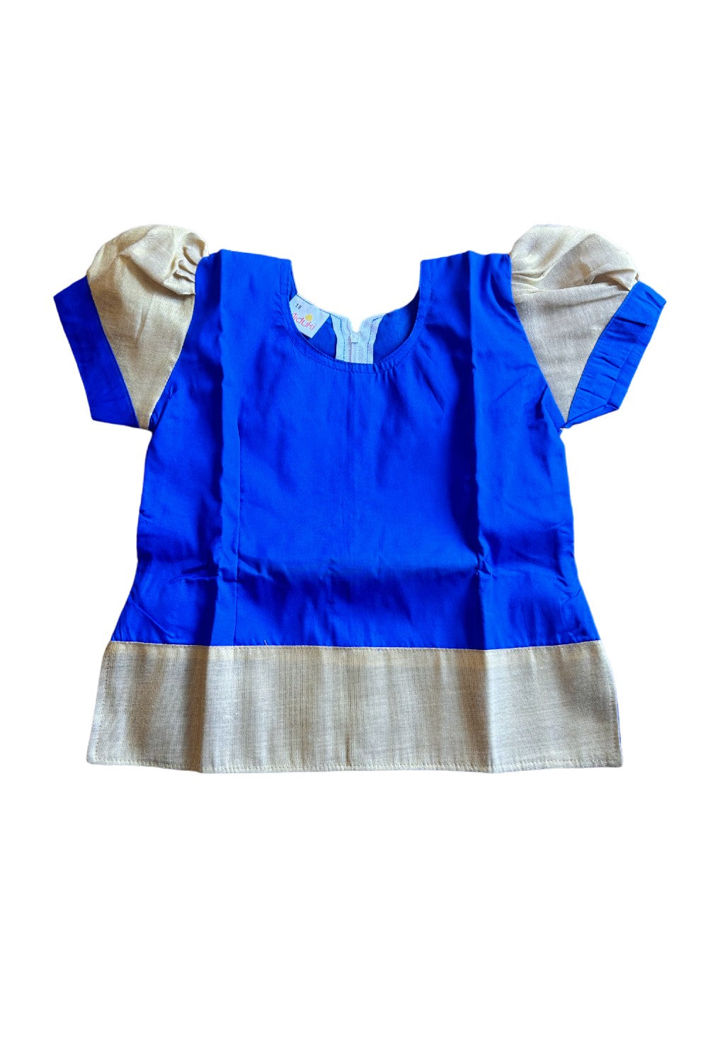 Midukki-Traditional South Indian Kids Pattu Pavada- Blue top offwhite skirt with kasavu- Age 3 - KK3MID0048