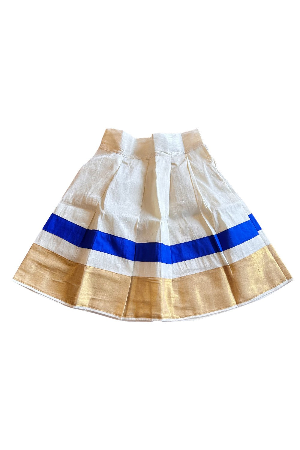 Midukki-Traditional South Indian Kids Pattu Pavada- Blue top offwhite skirt with kasavu- Age 3 - KK3MID0048