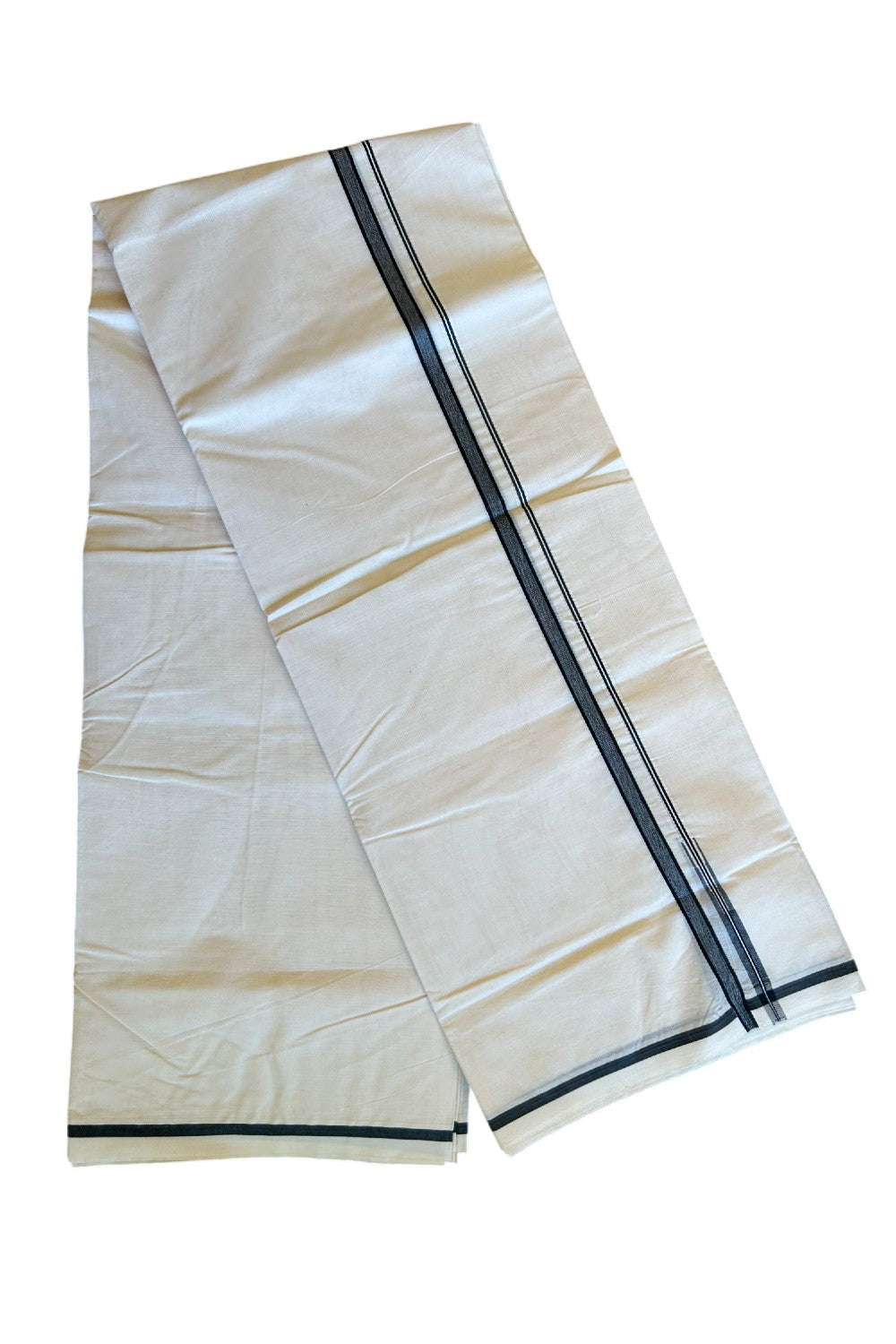 21% DISCOUNT !! KaithariKada Balaramapuram 100% Cotton Double Off white - (Unbleached) Mundu/Dhoti-100x100 0.5 inch  Puliyilakkara Black Chutty Kara- 49KK500KK