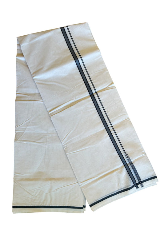 21% DISCOUNT !! KaithariKada Balaramapuram 100% Cotton Double Off white - (Unbleached) Mundu/Dhoti-100x100 0.5 inch  Puliyilakkara Black Chutty Kara- 49KK500KK
