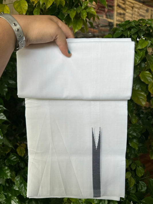 25% Discount!! NEW ULTRA PURE WHITE THREAD HANDLOOM Balaramapuram - 100% MERCERISED Cotton Double Mundu/Dhoti - 120 twisted warp x 80s weft - Navy Blue Chutty Kara- 5KK5248 REA