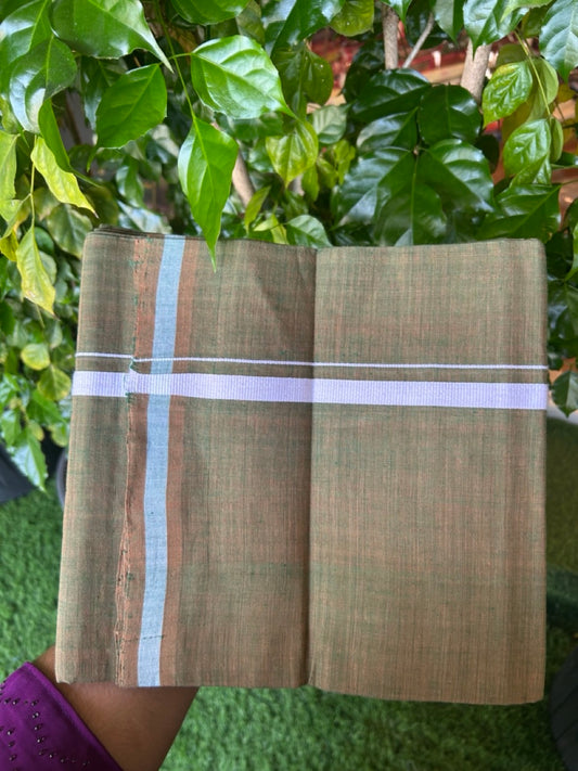 10% Discount !! KaithariKada 100% Pure Cotton - HANDLOOM Single Mundu/Dhoti SAGE GREEN Colour & WHITE 1 cm Kara- (2 meter / 4 muzham)- 5KK8026 ELA