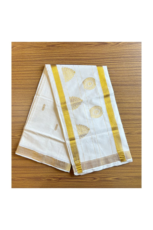 25% Discount! Kaitharikada Kerala Cotton Saree Off white - 12 inch Kasavu Saree with Flower Pattern putta Design - 5KK1003HAR