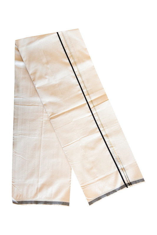 30% Discount ! KaithariKada 100% Cotton Balaramapuram HANDLOOM Single Mundu/Dhoti - Off White (unbleached) 0.5 cm (2 meter / 4 muzham) Black striped kara & kasavu puliyilakara