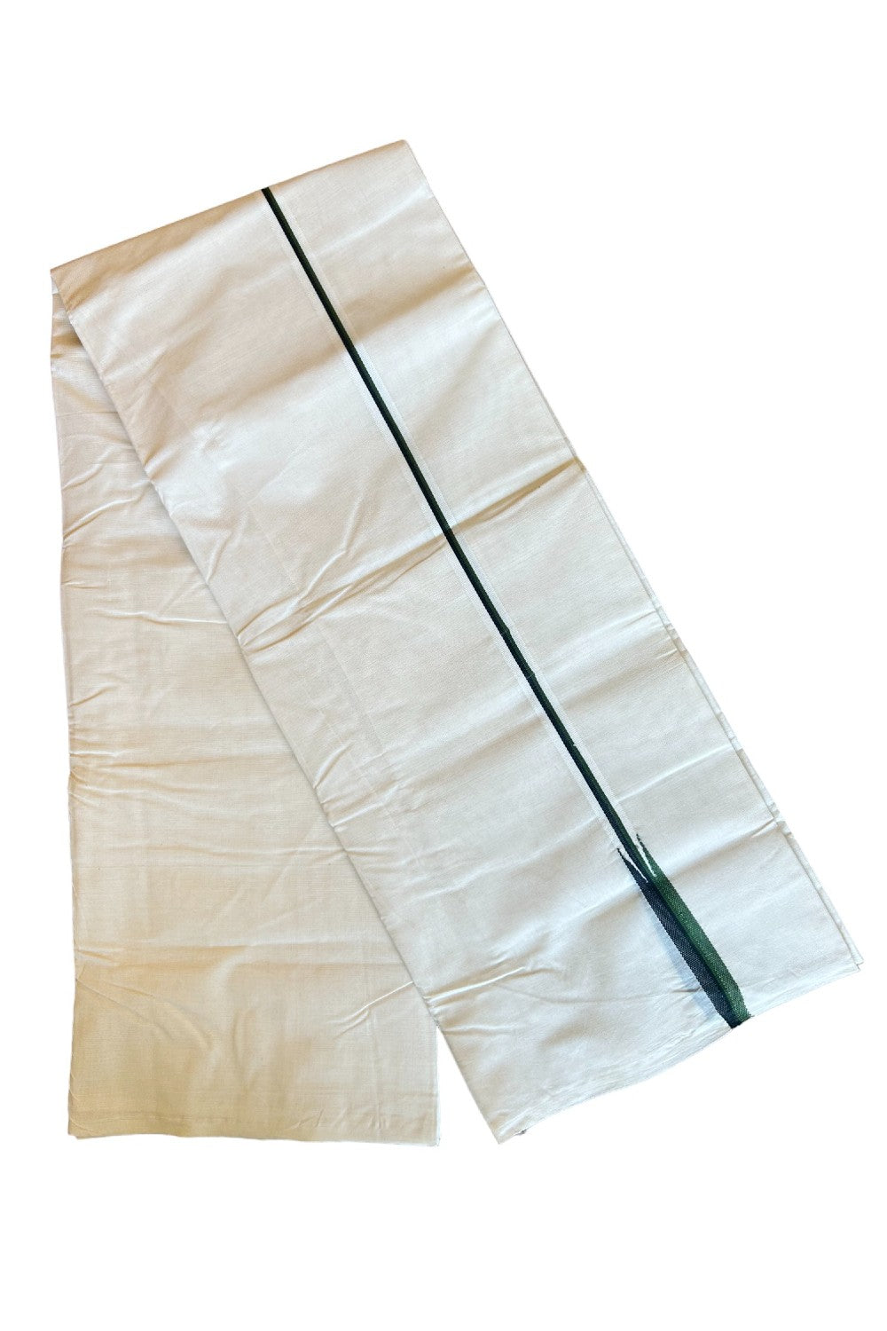29% DISCOUNT! KaithariKada Balaramapuram 100% Cotton Off white (Unbleached) Double Mundu/Dhoti-100x100  Puliyilakkara Green & BLACK Chutty -  5KK429ASH