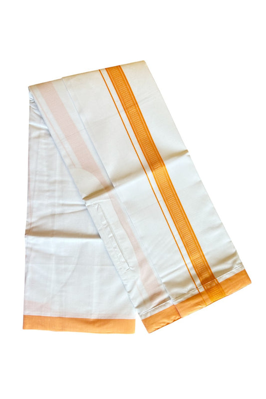 KaithariKada Balaramapuram  COTTON SINGLE PURE WHITE VELCRO Mundu/Dhoti  - 1.75inch Orange kara (2 metre / 4 muzham)- 5KK485SRI