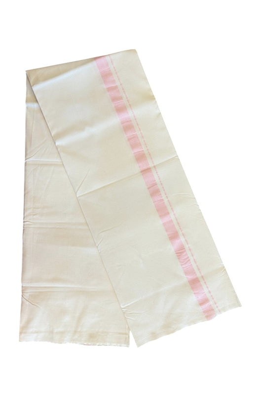 20% DISCOUNT ! KaithariKada Balaramapuram 100% COTTON SINGLE OFF WHITE - (Unbleached) Mundu/Dhoti-Twisted 100s Thread- 1.5 inch Shaded Pink Kara (2 metre / 4 muzham)- 5KK5030ASH