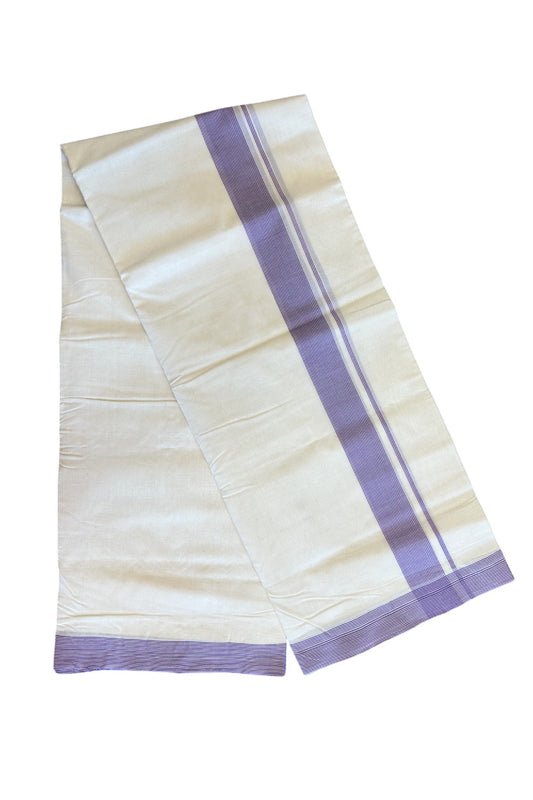 30% DISCOUNT!! KaithariKada HANDLOOM UNAKKUPAAV Balaramapuram - 100% PURE Cotton OFF White Double - (Unbleached) Mundu/Dothi - 2.25 inch Lavender Stripes Kara 4.5 Meters (10 Muzham) - 5KK5041SOM