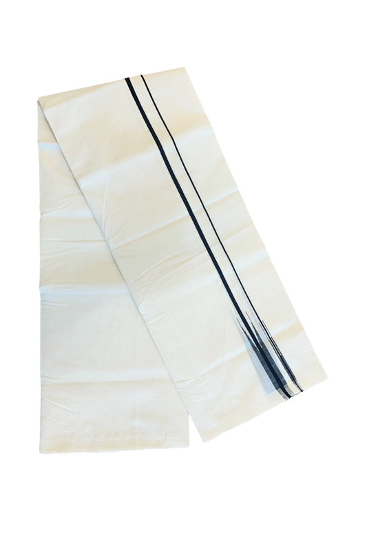 30% DISCOUNT!! KaithariKada HANDLOOM UNAKKUPAAV Balaramapuram - 100% PURE Cotton OFF White Double - (Unbleached) Mundu/Dothi - 0.75 inch Puliyilakkara Black Double chutty - 5KK5049REA
