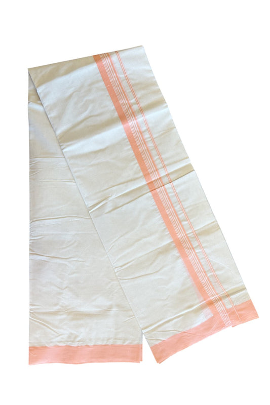 20% Discount KaithariKada Balaramapuram 100% Cotton Double Off white - (Unbleached) - Mundu/Dhoti- 100x100 - 2.25 inch Peach Stripes Kara - 126
