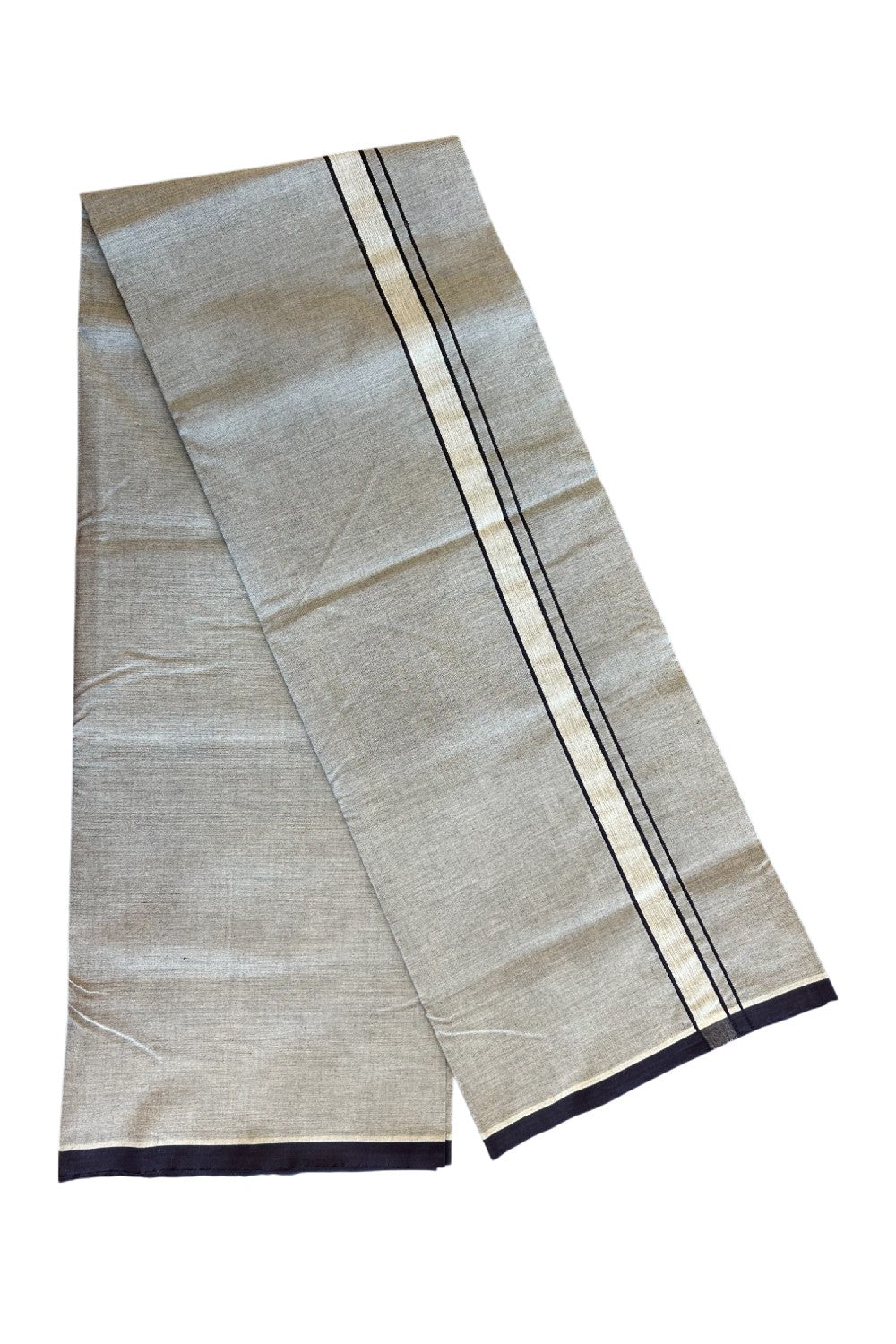 28% Discount !! KaithariKada 100% Pure Cotton - Colour Mundu Single Mundu/ Dhothi Ash Grey COLOUR BODY &  Dark Blue Shaded 1.25 inch Kara (2 meter / 4 muzham)- 5KK5055ASH