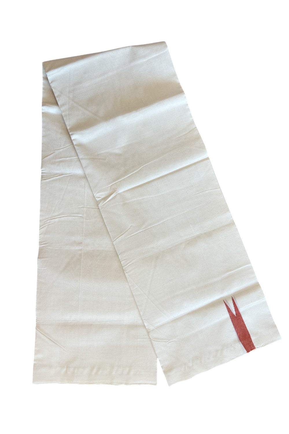 30% DISCOUNT! KaithariKada BALARAMAPURAM HANDLOOM Unakkupaav - 100% PURE Cotton 100x100 Double Mundu/Dhoti OFF WHITE - (Unbleached) - 1.5 cm PULIYILAKKARA Matte Brick Red Chutty KARA - 5KK5065KK