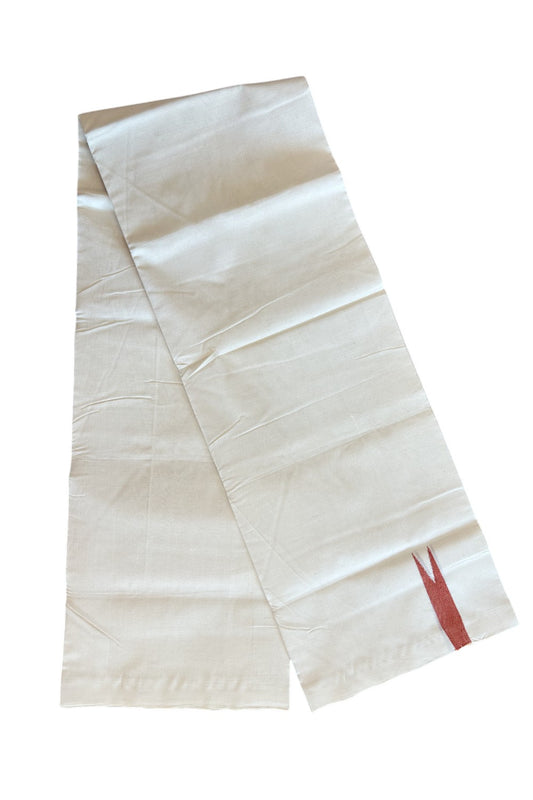30% DISCOUNT! KaithariKada BALARAMAPURAM HANDLOOM Unakkupaav - 100% PURE Cotton 100x100 Double Mundu/Dhoti OFF WHITE - (Unbleached) - 1.5 cm PULIYILAKKARA Matte Brick Red Chutty KARA - 5KK5065KK