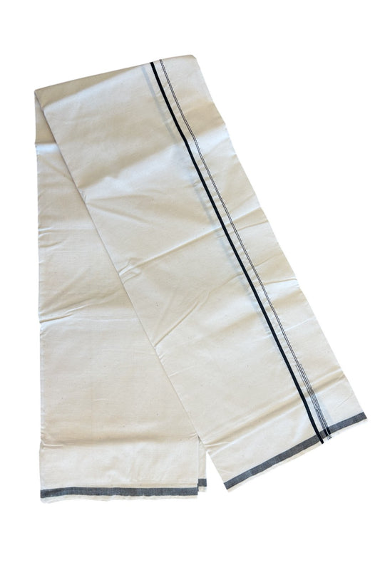 30% Discount ! KaithariKada 100% Cotton Balaramapuram HANDLOOM Off white (Unbleached) Single Mundu/Dhoti -  0.5 cm (2 meter / 4 muzham) Black puliyilakkara - 5.