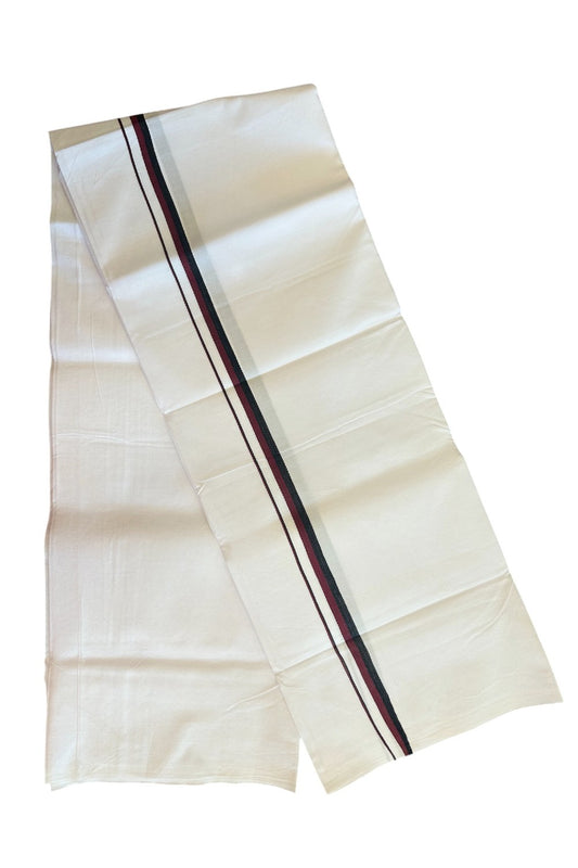 DMK VESHTI - 19% DISCOUNT! KaithariKada 100% Cotton Single Pure white Mundu/Dhoti - 100X100 - 0.75 inch Black & Maroon kara (2 metre /4 muzham)- 5KK5102ASH