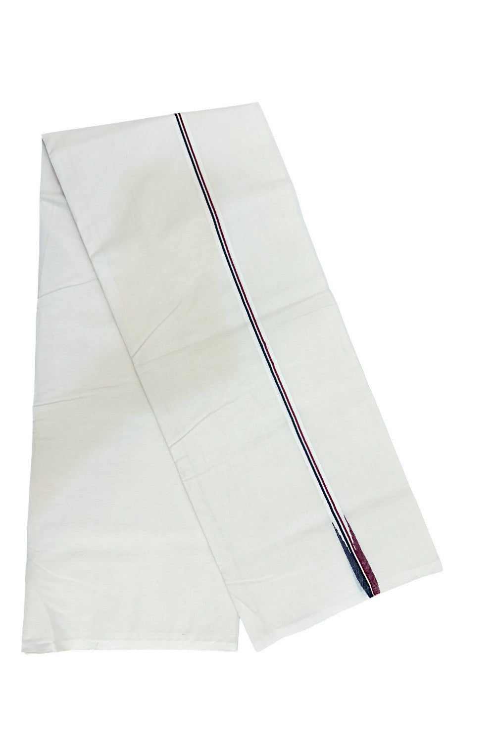 AIADMK VESHTI - 16% DISCOUNT! KaithariKada 100% Cotton off white Double - (Unbleached) Mundu/Dhoti - 100X100 - 0.75 inch Black White & Maroon Chutty kara- 5KK5165ASH