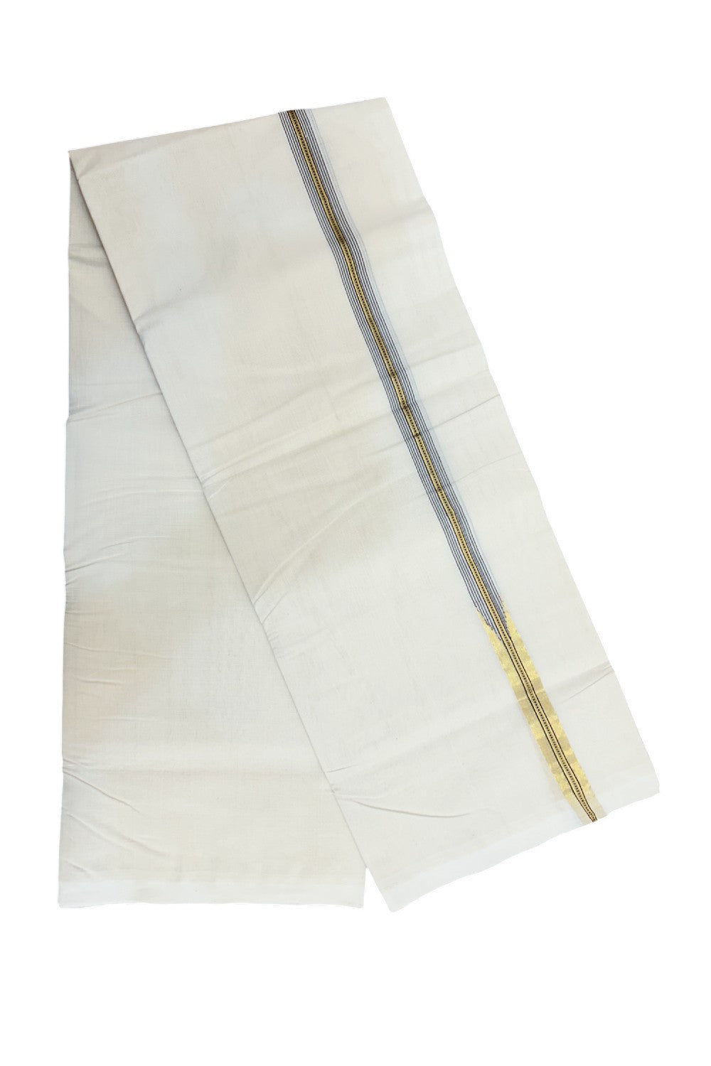 25% DISCOUNT!! KaithariKada HANDLOOM MILPAAV Balaramapuram - 100% PURE Cotton OFF White Double - (Unbleached) Mundu/Dothi - 100x100 - 2 cm Dark Brown striped Kasavu chutty Kara - 4KK5177RAM