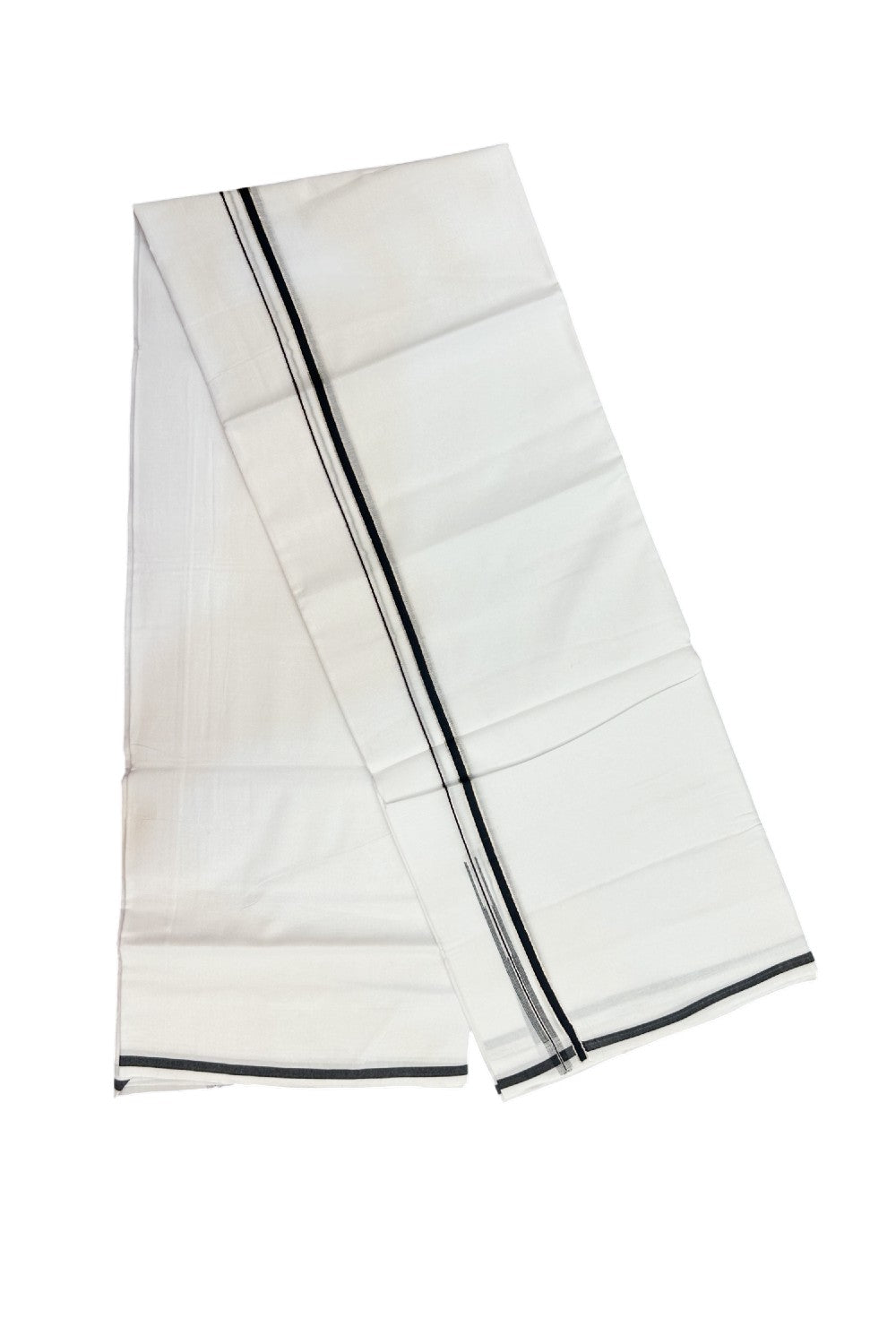20% Discount !! Kaitharikada Balaramapuram 100% Cotton PURE WHITE Double Mundu/Dothi - 100x80 - 0.25 inch Silver Kasavu & Black Chutty Kara - 5KK5191CKS