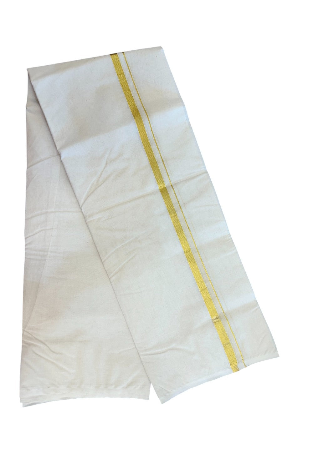 19% Discount !! KaithariKada Balaramapuram 100% Cotton Double Off white - (Unbleached) Mundu/Dhoti-100x80 - 1.5 cm Kasavu  Kara - 5KK5187ASH