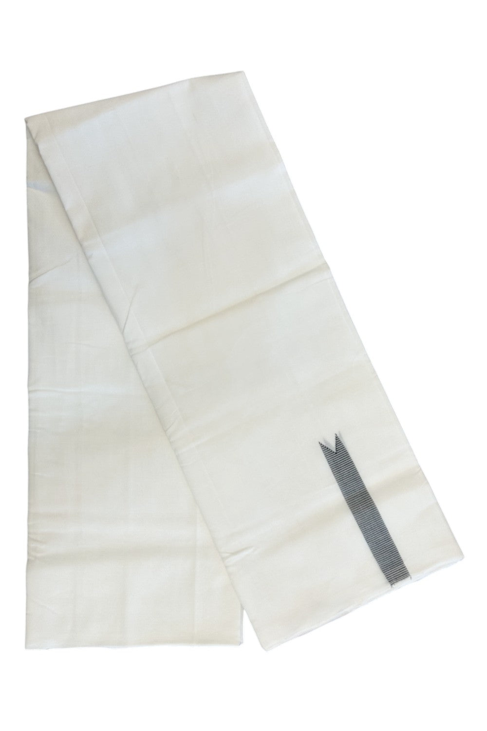 25% Discount!! NEW ULTRA PURE WHITE HANDLOOM Balaramapuram - 100% Mercerised Cotton Double Mundu/Dhoti - 120 twisted warp x 80s weft - 0.75 inch Puliyilakkara Black Striped Chutty Kara- 5KK5200REA