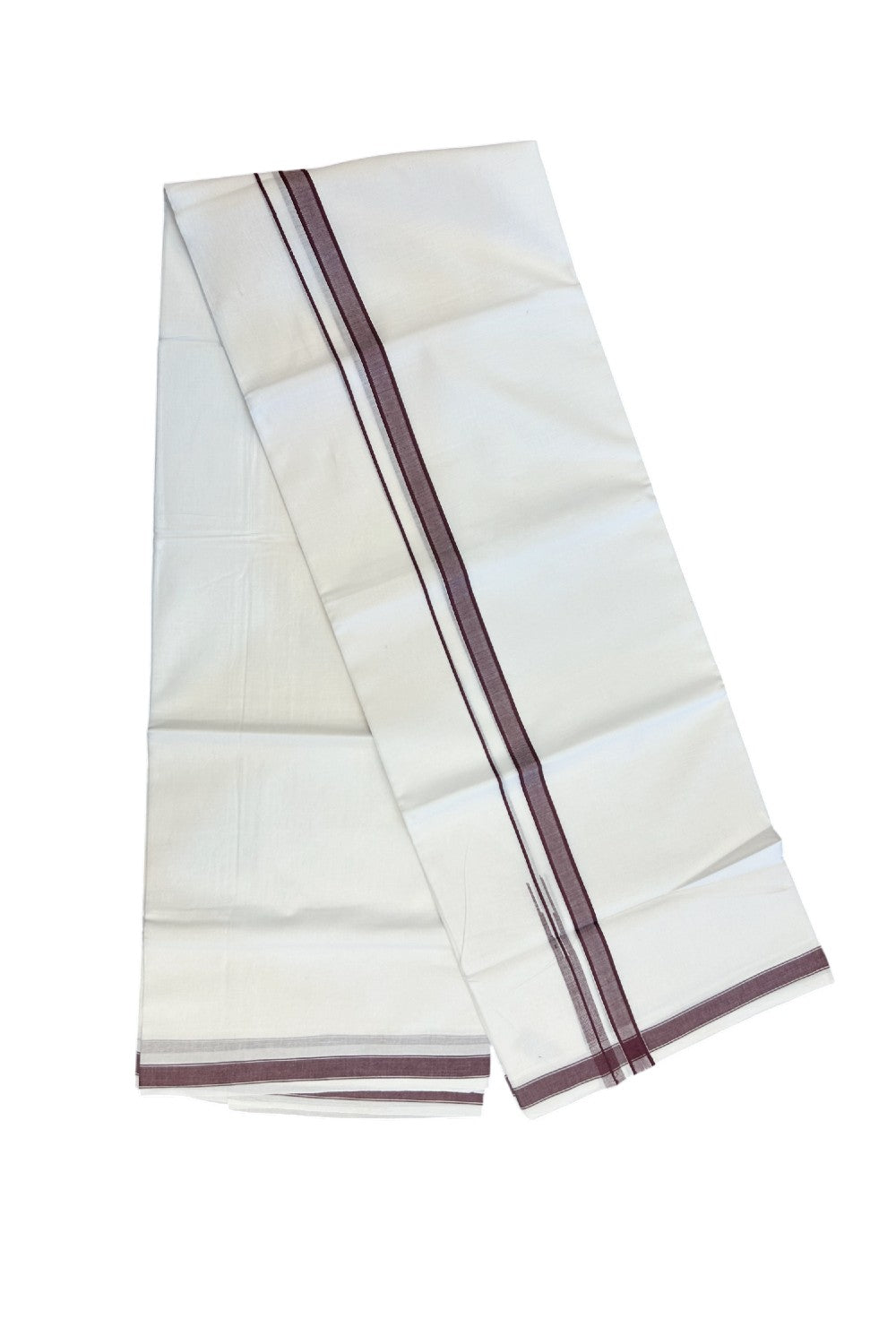 20% Discount!!! KaithariKada Balaramapuram  Double PURE WHITE Mundu/Dhoti - 100x80 - 0.5 inch Maroon shaded puliyilakkara striped chutty - 5KK5217 CKS