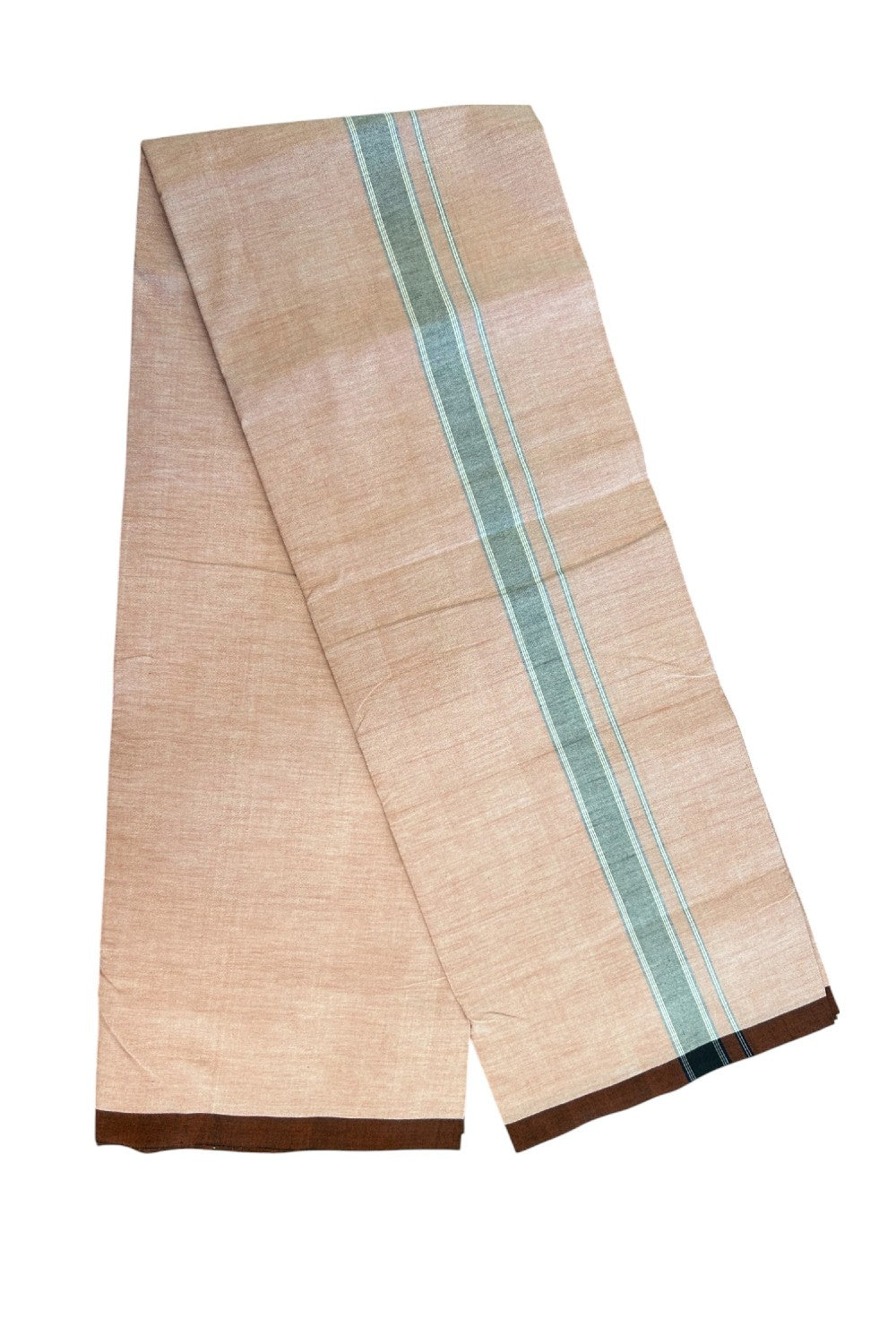 25% Discount ! KaithariKada 100% Cotton Balaramapuram HANDLOOM Single Mundu/Dhoti - Dark Peach Shaded COLOUR BODY & 1.25 inch Navy Blue White Striped Kara (2 meter / 4 muzham) - 5KK5225KAI