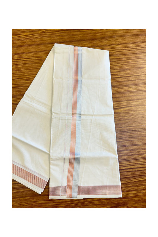 14% DISCOUNT!! KaithariKada Balaramapuram 100% Cotton Double Off white (Unbleached) Mundu/Dhoti-80x72- Copper & Silver Striped Kara - 5KK463CEE