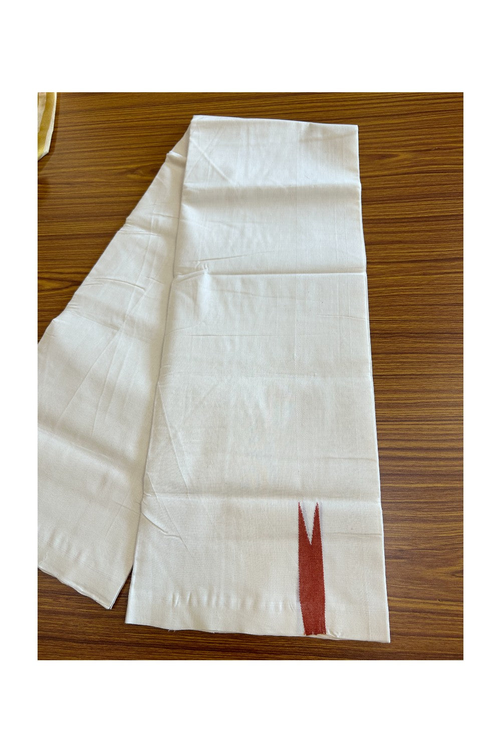 30% DISCOUNT! KaithariKada BALARAMAPURAM HANDLOOM Unakkupaav - 100% PURE Cotton 100x100 Double Mundu/Dhoti OFF WHITE - (Unbleached) - 1.5 cm PULIYILAKKARA Matte Brick Red Chutty KARA - 5KK5065KK